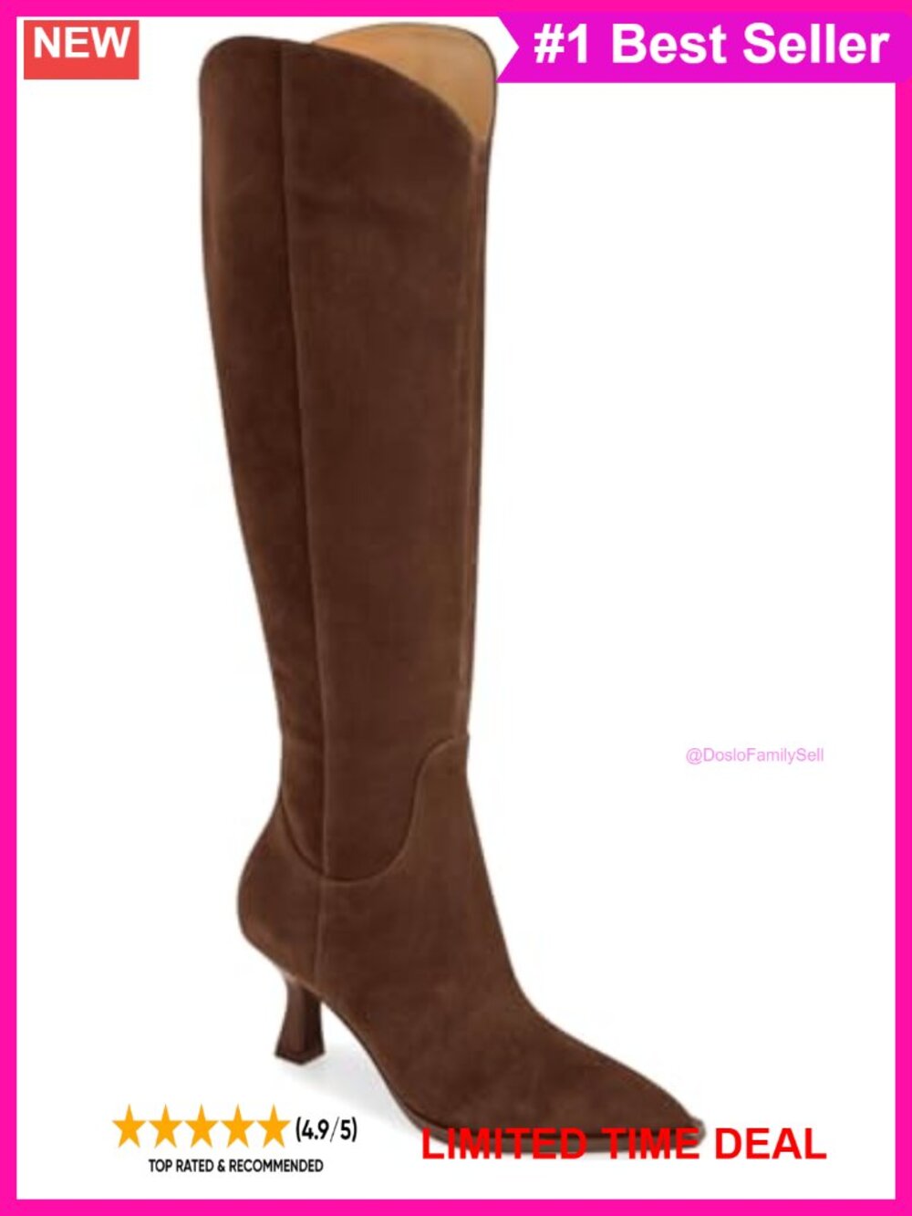Wide Calf Knee High Boots Pointed Toe Kitten Heel Tall
